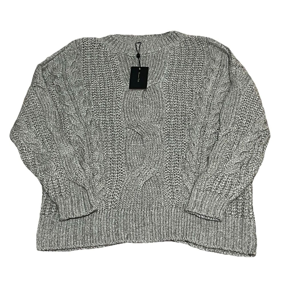 Massimo Dutti Lana Wool Blend Cable Knit Sweater Gray Metallic Women’s Small NWT